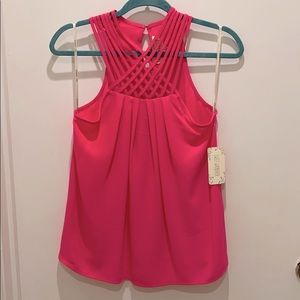 Sleeveless Pink Caged Neck Top